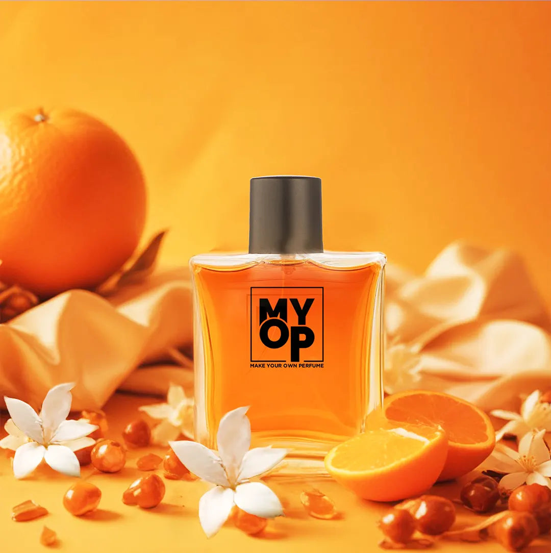 MYOP Urban Chic luxury perfume: a long-lasting citrus fragrance for men and women featuring zesty orange, fresh neroli, and warm amber notes.