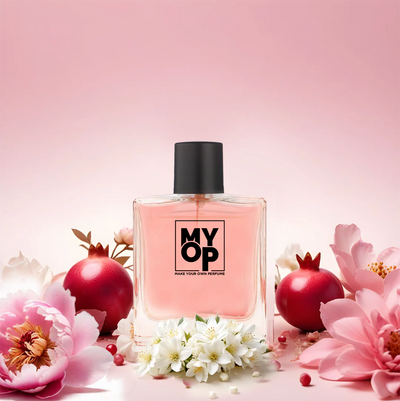 MYOP Crystal luxury perfume: a long-lasting floral fragrance for women featuring fresh pomegranate, pink peony, and white jasmine notes.

