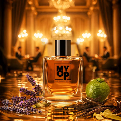 MYOP High On You luxury evening perfume: a long-lasting fragrance featuring warm vanilla, aromatic lavender, and zesty lime notes.

