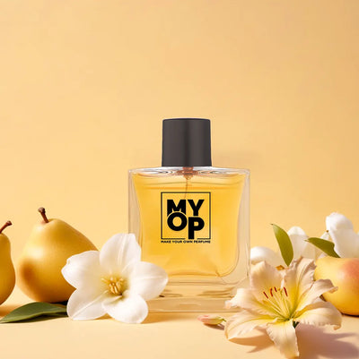 MYOP Madras Malar luxury perfume: a long-lasting floral fragrance for women featuring sweet yellow pear, fresh white jasmine, and lily notes.
