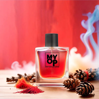 MYOP long-lasting woody unisex perfume with spicy saffron and earthy pine notes for a premium winter fragrance experience.

